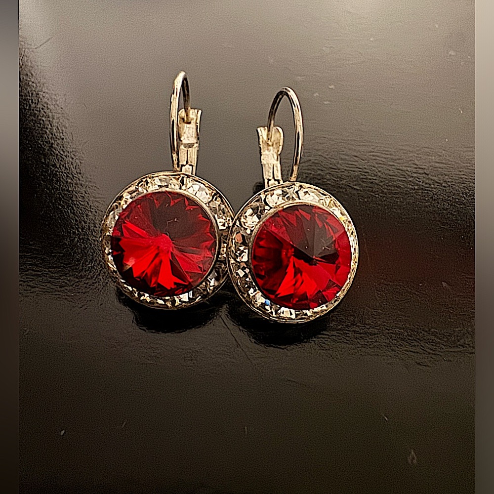 Vintage, Lab Created Red Topaz Drop Earrings